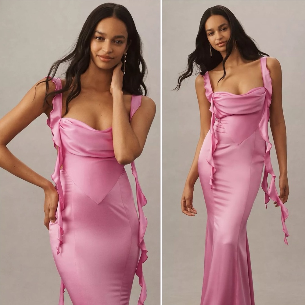 Nana Jacqueline Pink Satin Cowl Neck Evening Dress